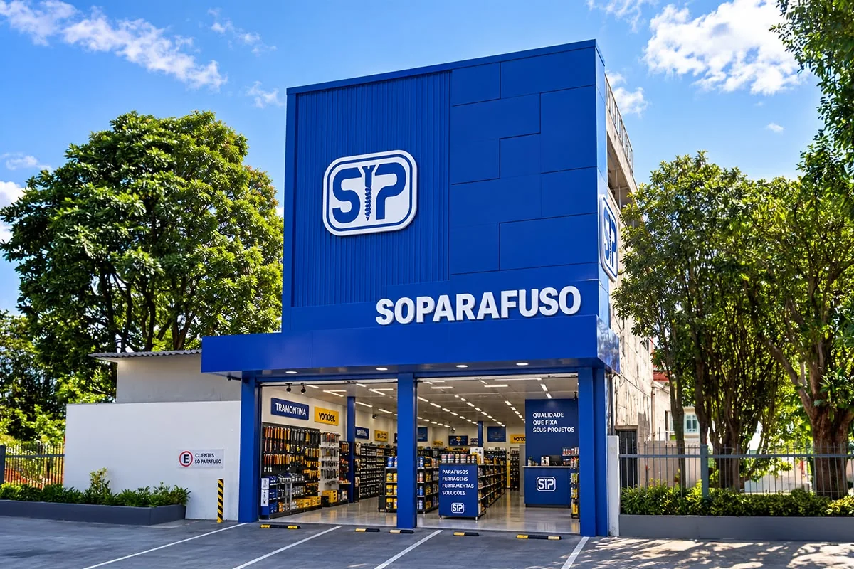 Fachada azul da loja SOPARAFUSO