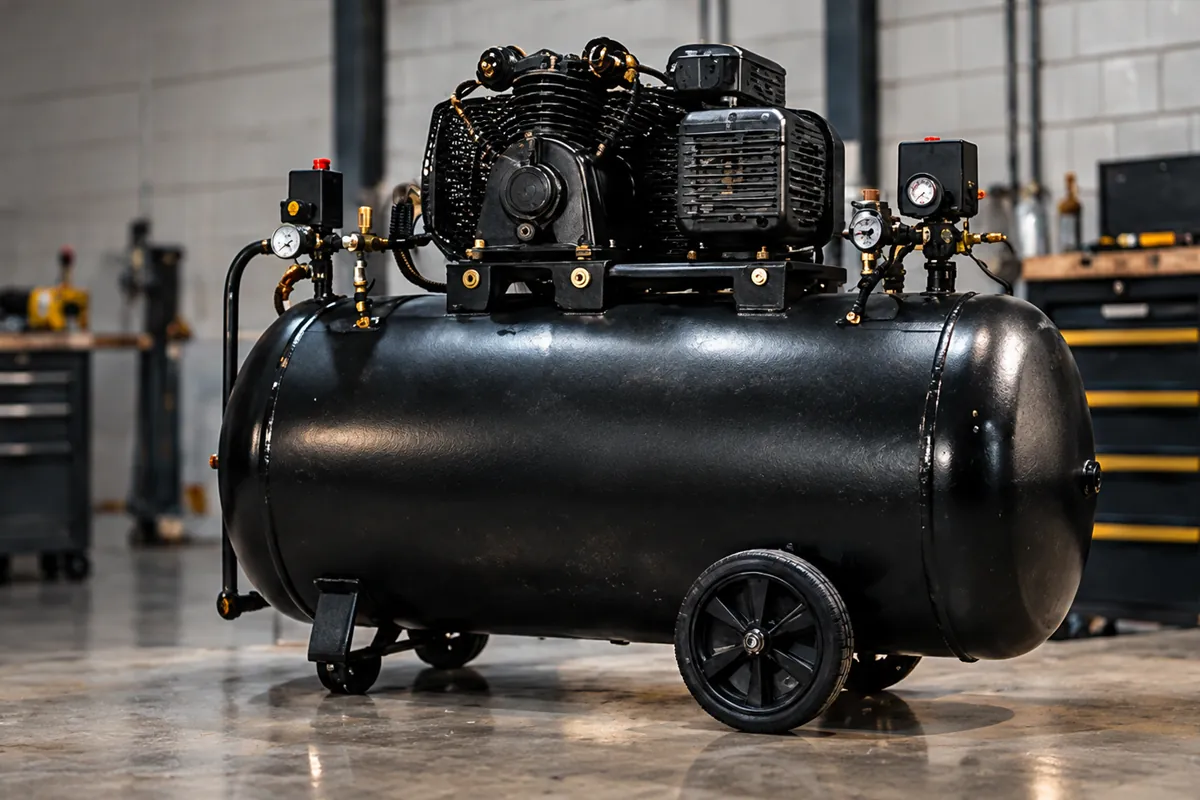 Compressor de ar horizontal em oficina